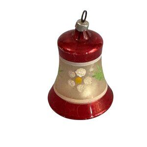 Vintage Christmas Bell Ornament Red & White Glass Hand-Painted West Germany 2 3/